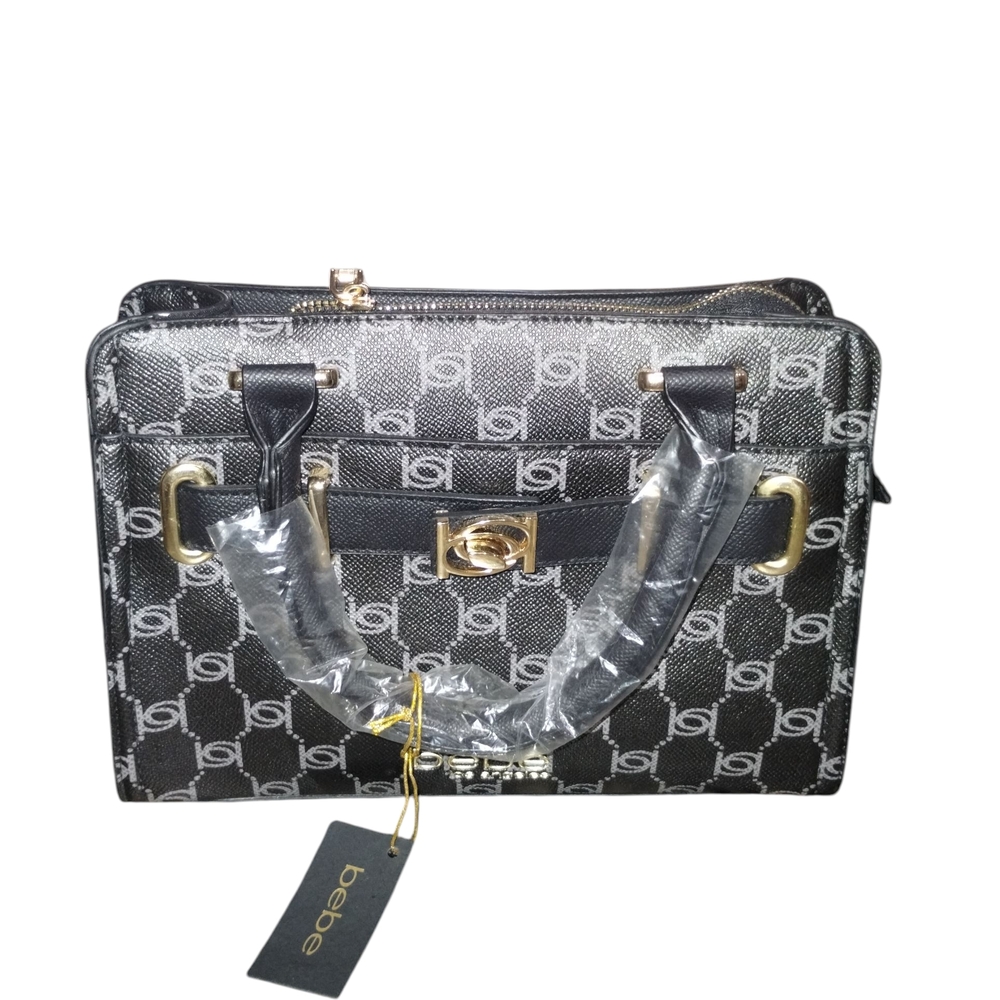 Bebe Black and Gold Satchel Bag